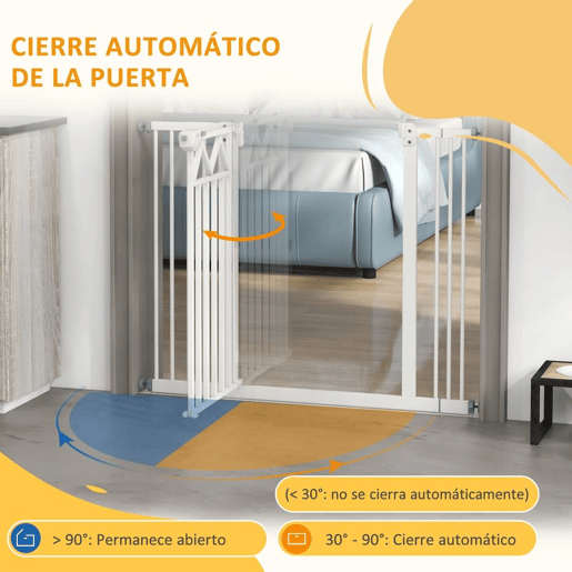 PawHut Barreira de Segurança Extensível Barreira para Animais de Estimação com Fecho Automático e Sistema de Duplo Bloqueio para Porta Corredor Escada 74-100x76 cm Branco
