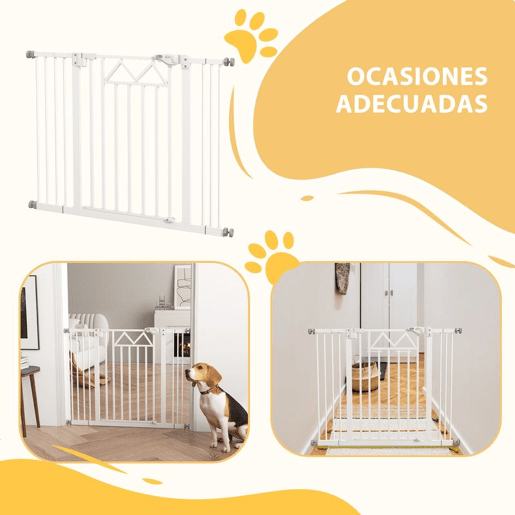 PawHut Barreira de Segurança Extensível Barreira para Animais de Estimação com Fecho Automático e Sistema de Duplo Bloqueio para Porta Corredor Escada 74-100x76 cm Branco