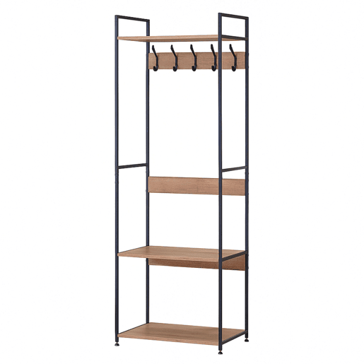 Cabide de entrada Sert com 5 cabides e 3 prateleiras em carvalho cambriano e preto 60x175x40 cm