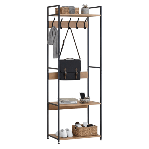 Cabide de entrada Sert com 5 cabides e 3 prateleiras em carvalho cambriano e preto 60x175x40 cm