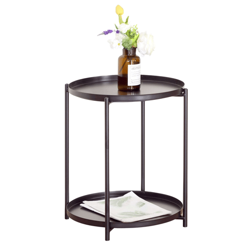 Mesa Lateral em Metal para Sala de Estar em Cor Neutra com Estrutura em Metal e Superfície em Melamina 42x52x42 cm