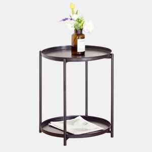 Mesa Lateral em Metal para Sala de Estar em Cor Neutra com Estrutura em Metal e Superfície em Melamina 42x52x42 cm