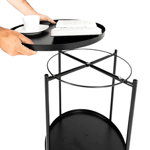 Mesa Lateral em Metal para Sala de Estar em Cor Neutra com Estrutura em Metal e Superfície em Melamina 42x52x42 cm