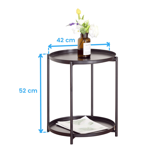 Mesa Lateral em Metal para Sala de Estar em Cor Neutra com Estrutura em Metal e Superfície em Melamina 42x52x42 cm