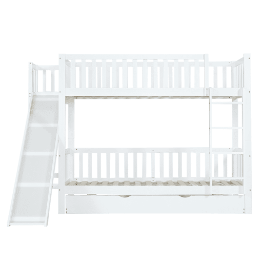 Beliche com cama extra 90x200190 cm - com proteção, escorregador, prateleiras, escada reta de 4 degraus - Branco