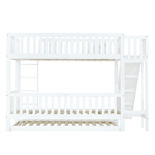Beliche com cama extra 90x200190 cm - com proteção, escorregador, prateleiras, escada reta de 4 degraus - Branco