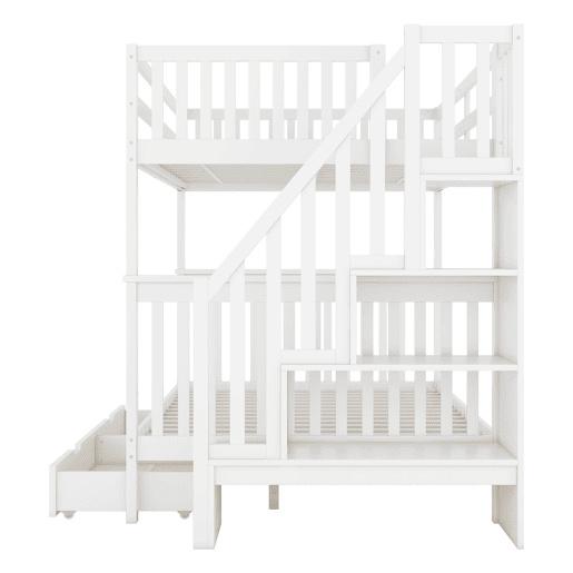 Litera 140x200 cm - Estante em escada, com duas gavetas, grades altas, certificação EN747-1 - Branco