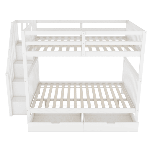 Litera 140x200 cm - Estante em escada, com duas gavetas, grades altas, certificação EN747-1 - Branco