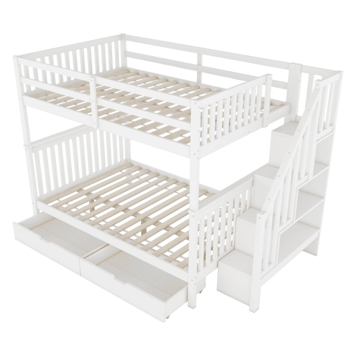 Litera 140x200 cm - Estante em escada, com duas gavetas, grades altas, certificação EN747-1 - Branco