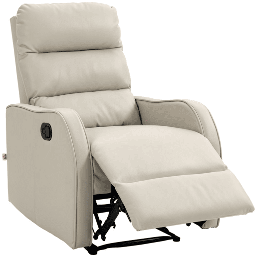 HOMCOM Poltrona Relax Reclinável Manual, Poltrona Estofada em PU com Apoio de Pés Retrátil, Almofadada, Reclinável até 160º, para Sala, Quarto, Creme, 65x89x100 cm