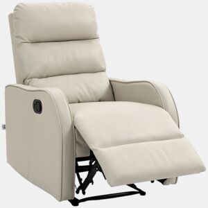 HOMCOM Poltrona Relax Reclinável Manual, Poltrona Estofada em PU com Apoio de Pés Retrátil, Almofadada, Reclinável até 160º, para Sala, Quarto, Creme, 65x89x100 cm