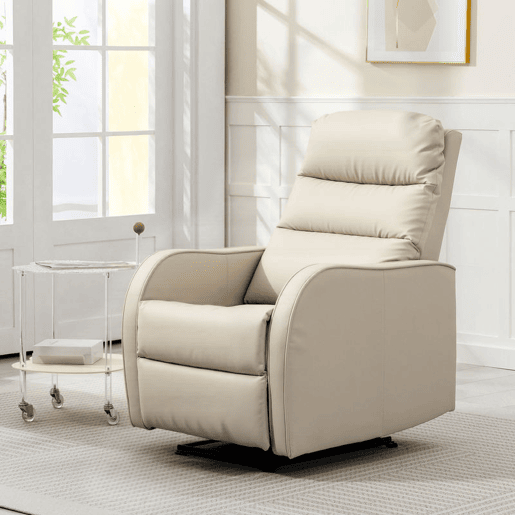 HOMCOM Poltrona Relax Reclinável Manual, Poltrona Estofada em PU com Apoio de Pés Retrátil, Almofadada, Reclinável até 160º, para Sala, Quarto, Creme, 65x89x100 cm