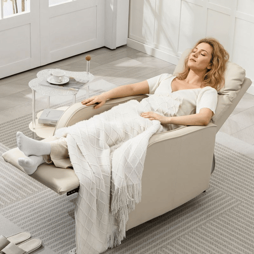 HOMCOM Poltrona Relax Reclinável Manual, Poltrona Estofada em PU com Apoio de Pés Retrátil, Almofadada, Reclinável até 160º, para Sala, Quarto, Creme, 65x89x100 cm
