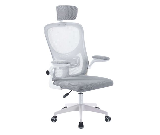 Silla de escritorio, sillón de oficina admis giratoria, reposacabezas regulable, apoyabrazos, ruedas anti-rayas blanco 62x106-116x62 cm