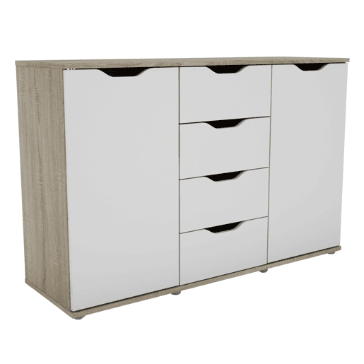 Aparador, Buffet Moderno, Armário Auxiliar 2 Portas, 4 Gavetas Sala Parc Sonoma Carvalho e Branco Fosco 120x79x38 cm