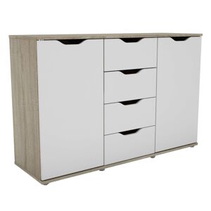 Aparador, Buffet Moderno, Armário Auxiliar 2 Portas, 4 Gavetas Sala Parc Sonoma Carvalho e Branco Fosco 120x79x38 cm