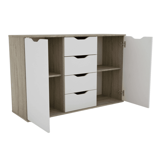Aparador, Buffet Moderno, Armário Auxiliar 2 Portas, 4 Gavetas Sala Parc Sonoma Carvalho e Branco Fosco 120x79x38 cm