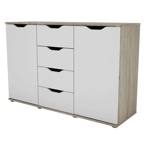 Aparador, Buffet Moderno, Armário Auxiliar 2 Portas, 4 Gavetas Sala Parc Sonoma Carvalho e Branco Fosco 120x79x38 cm