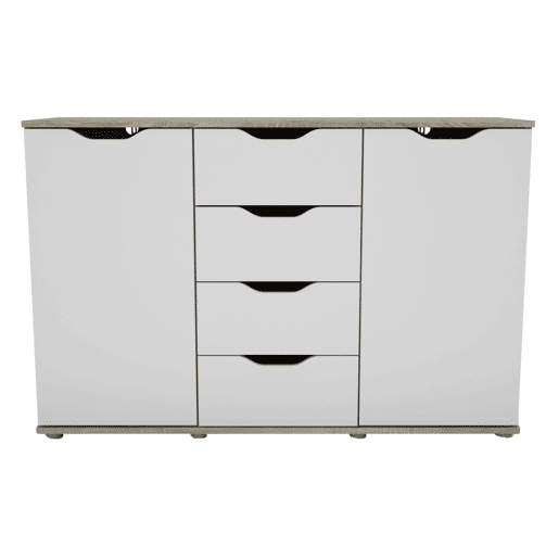 Aparador, Buffet Moderno, Armário Auxiliar 2 Portas, 4 Gavetas Sala Parc Sonoma Carvalho e Branco Fosco 120x79x38 cm