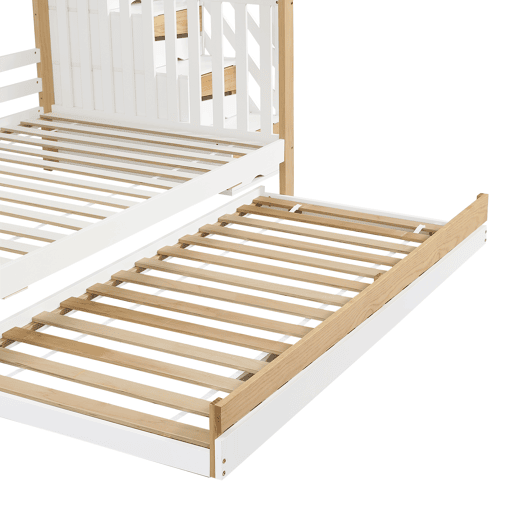 Beliche + cama extra 90x200&120x200 - com proteção anti-queda, grade, três posições de cama, escada de canto, design especial da porta - Branco+Natural