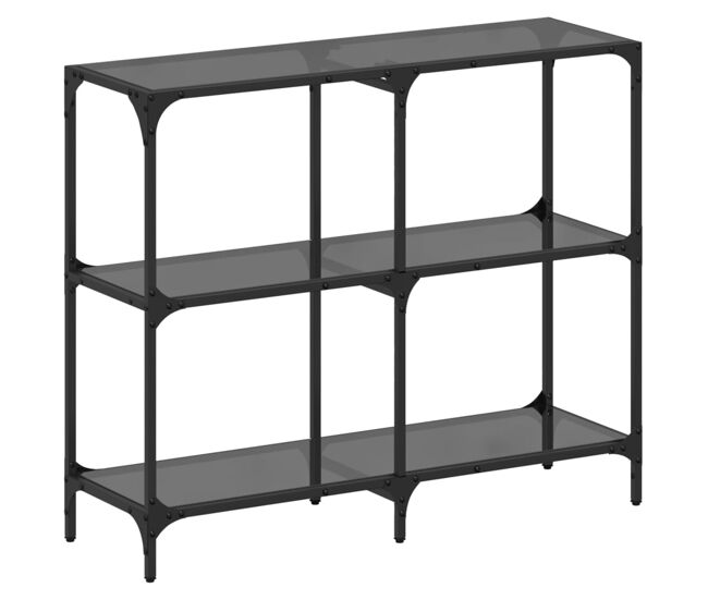 Mesa consola con superficie de vidrio negro acero 98x30x81 cm