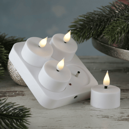 Well Home Conjunto de 4 velas LED piscantes com base de carregamento - Luzes quentes e aconchegantes para casa