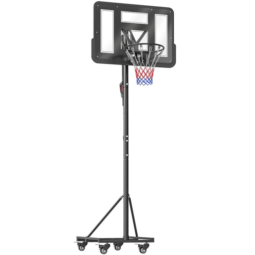 SPORTNOW Tabela de Basquetebol para Exterior Altura Ajustável 235-305 cm Tabela de Basquetebol Portátil com Placa Irrompível 110 cm Saco de Peso e Rodas para Adolescentes e Adultos Preto