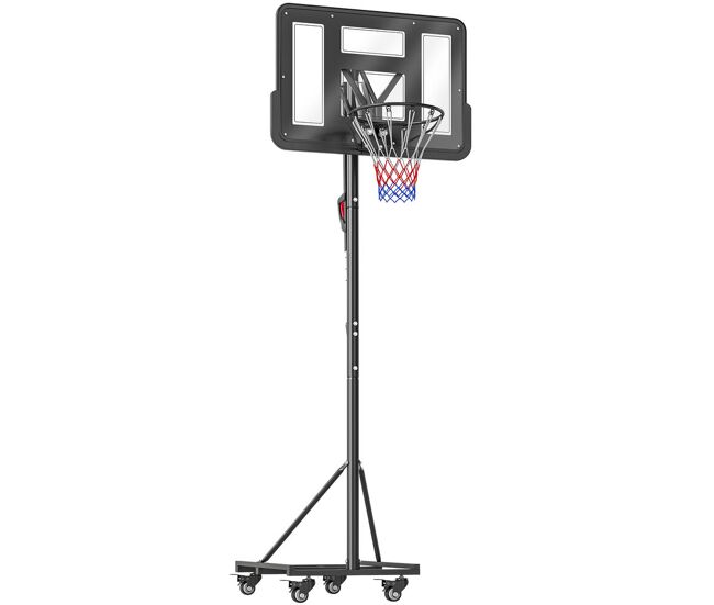 Sportnow canasta de baloncesto para exterior, altura ajustable 235-305 cm, canasta de baloncesto portátil con tablero irrompible 110 cm, ruedas y saco de peso, para adolescentes y adultos, negro