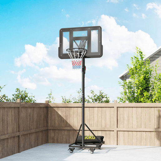 SPORTNOW Tabela de Basquetebol para Exterior Altura Ajustável 235-305 cm Tabela de Basquetebol Portátil com Placa Irrompível 110 cm Saco de Peso e Rodas para Adolescentes e Adultos Preto