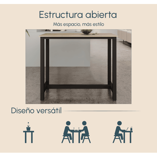 Mesa alta Cozinha Sala de jantar PretoSonoma 120x40x100 Ani Muebles Bonitos
