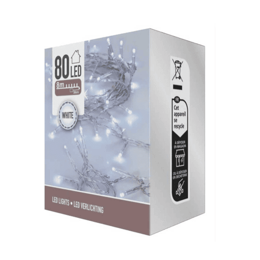 Luzes de corda LED brancas Well Home 80 com cabo transparente Luzes de corda LED brancas Well Home 80 com cabo transparente