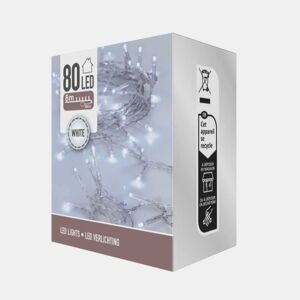 Luzes de corda LED brancas Well Home 80 com cabo transparente