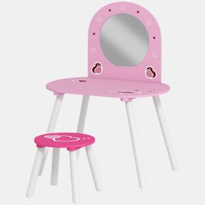 AIYAPLAY Toucador Infantil com Banco e Espelho Toucador para Meninas com Desenhos de Corações Mesa de Maquilhagem para Crianças de 3-6 Anos 60x43,5x83 cm Rosa