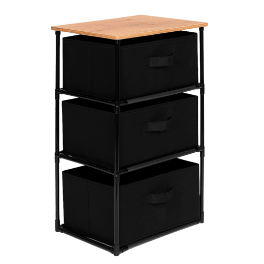 Cômoda Auxiliar Roda Interior com 3 Gavetas em Carvalho Cambriano e Tecido Preto 40x68x30 cm