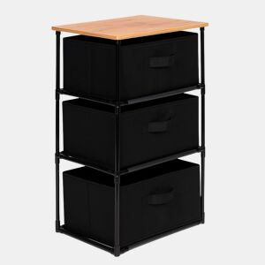 Cômoda Auxiliar Roda Interior com 3 Gavetas em Carvalho Cambriano e Tecido Preto 40x68x30 cm