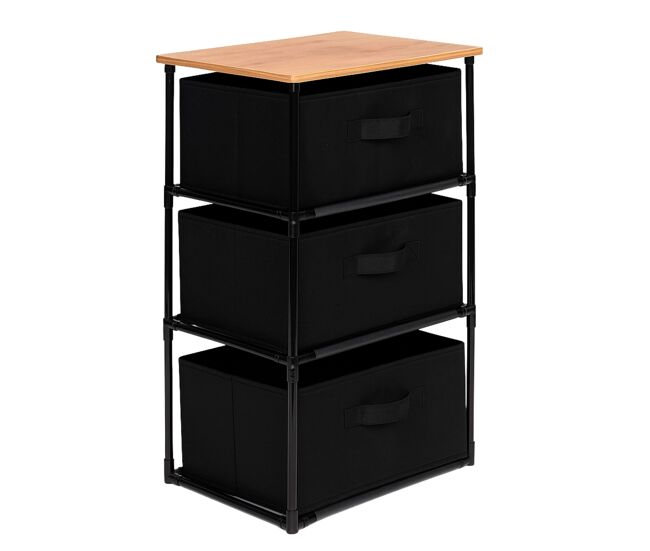 Cajonera de armario auxiliar interior roda 3 cajones tela roble cambrian y negro 40x68x30 cm