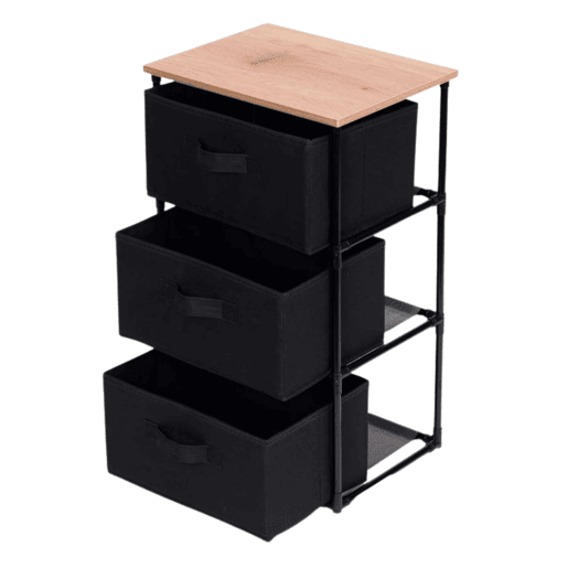 Cômoda Auxiliar Roda Interior com 3 Gavetas em Carvalho Cambriano e Tecido Preto 40x68x30 cm