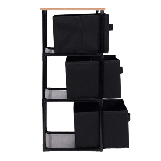 Cômoda Auxiliar Roda Interior com 3 Gavetas em Carvalho Cambriano e Tecido Preto 40x68x30 cm