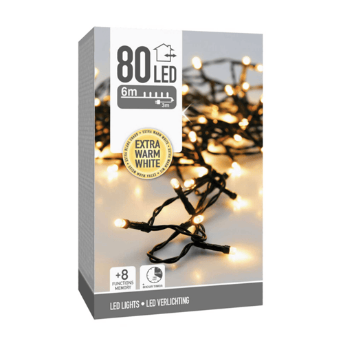 Well Home 80 Luzes de LED Branco Quente com 8 Funções e Temporizador - 3 Metros Well Home 80 Luzes de LED Branco Quente com 8 Funções e Temporizador - 3 Metros