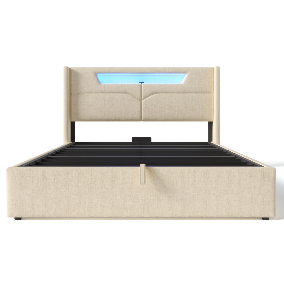 Cama tapizada 160x200 - cama doble con función de carga usb tipo c y luz led - beige