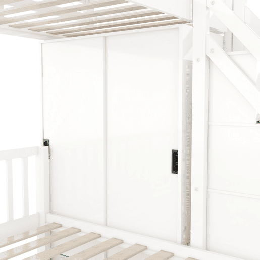 Cama beliche infantil + 90x200cm+140x200cm - Multifuncional com armário e escada de arrumação, grande espaço de arrumação - Branco