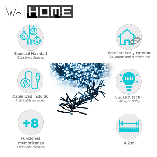 Well Home 576 Luzes de LED com 8 Funções - 4,2 Metros