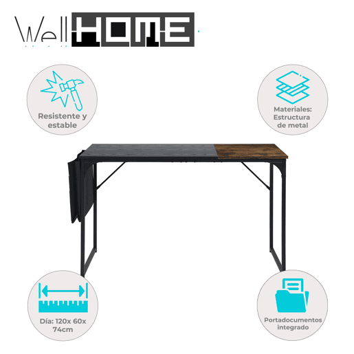 Mesa dobrável vintage Well Home com porta-documentos
