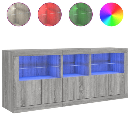 vidaXL Aparador com luzes LED 162x37x67 cm cinzento sonoma
