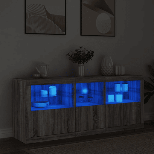 vidaXL Aparador com luzes LED 162x37x67 cm cinzento sonoma