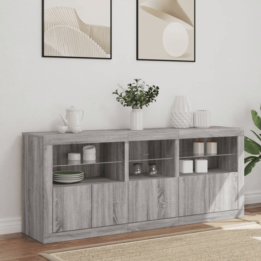 vidaXL Aparador com luzes LED 162x37x67 cm cinzento sonoma