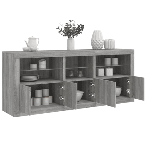 vidaXL Aparador com luzes LED 162x37x67 cm cinzento sonoma