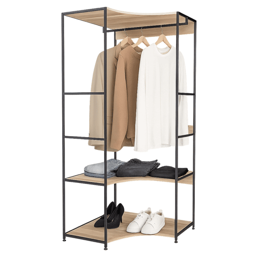 Lofi Closet de canto aberto com 2 prateleiras e bar em carvalho cambriano e preto 80x175x80 cm
