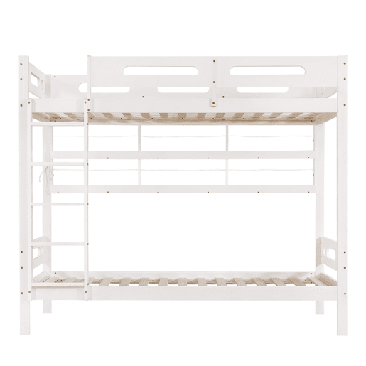 Cama alta infantil 90x200 - Com grade de segurança, prateleira aberta, escada de cinco degraus, amplo espaço de armazenamento - Branco