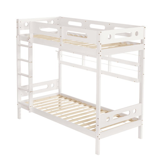 Cama alta infantil 90x200 - Com grade de segurança, prateleira aberta, escada de cinco degraus, amplo espaço de armazenamento - Branco